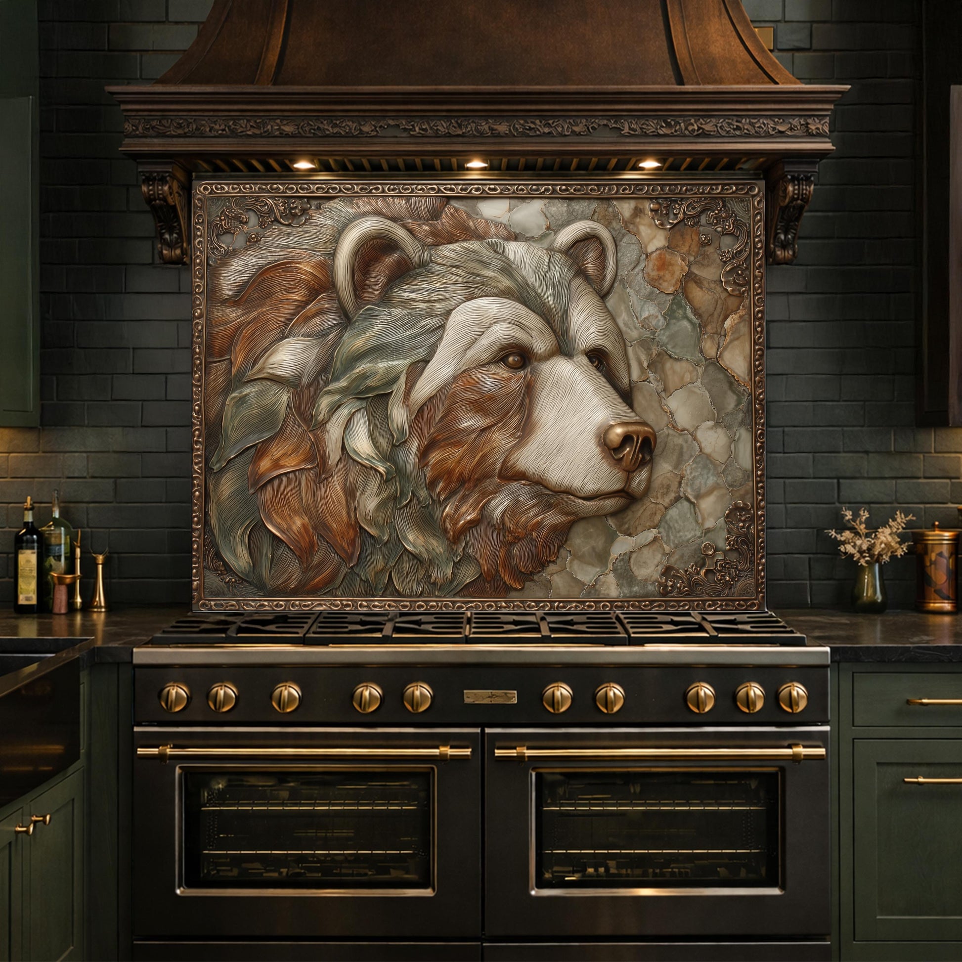Mountain Peak Tempered Glass Backsplash, Copper Look Snowy Alpine Wall Panel, Custom Size