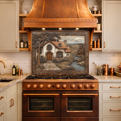 Rustic Farmhouse Tempered Glass Backsplash, Copper Look Country Cottage Wall Panel, Custom Size