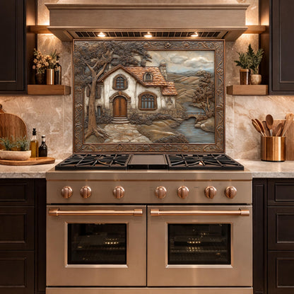Rustic Farmhouse Tempered Glass Backsplash, Copper Look Country Cottage Wall Panel, Custom Size