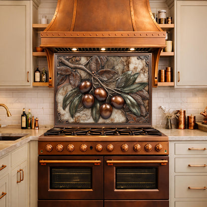 Olive Branch Backsplash, Copper Look Fruit Wall Panel, Marble Texture Art, Custom Size