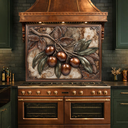 Olive Branch Backsplash, Copper Look Fruit Wall Panel, Marble Texture Art, Custom Size
