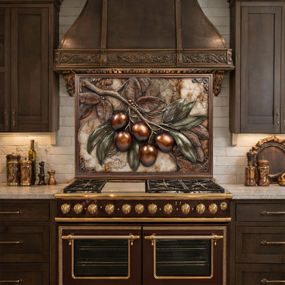 Olive Branch Backsplash, Copper Look Fruit Wall Panel, Marble Texture Art, Custom Size