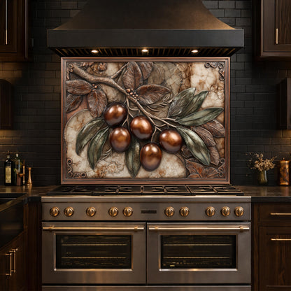 Olive Branch Backsplash, Copper Look Fruit Wall Panel, Marble Texture Art, Custom Size