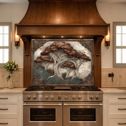 Majestic Oak Trees Backsplash, Copper Look Nature Wall Panel, Rustic Forest Decor, Custom Size