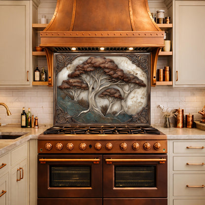 Majestic Oak Trees Backsplash, Copper Look Nature Wall Panel, Rustic Forest Decor, Custom Size