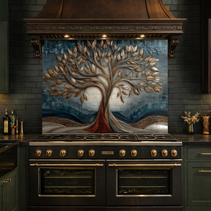 Tree of Life Tempered Glass Kitchen Panel, Mosaic Splashback, Heat Resistant Backsplash