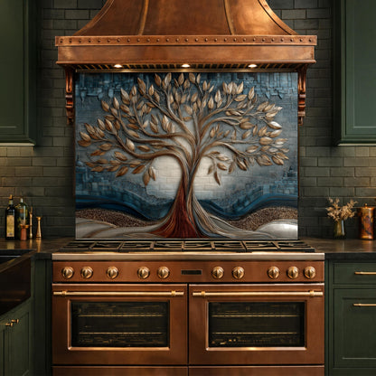 Tree of Life Tempered Glass Kitchen Panel, Mosaic Splashback, Heat Resistant Backsplash