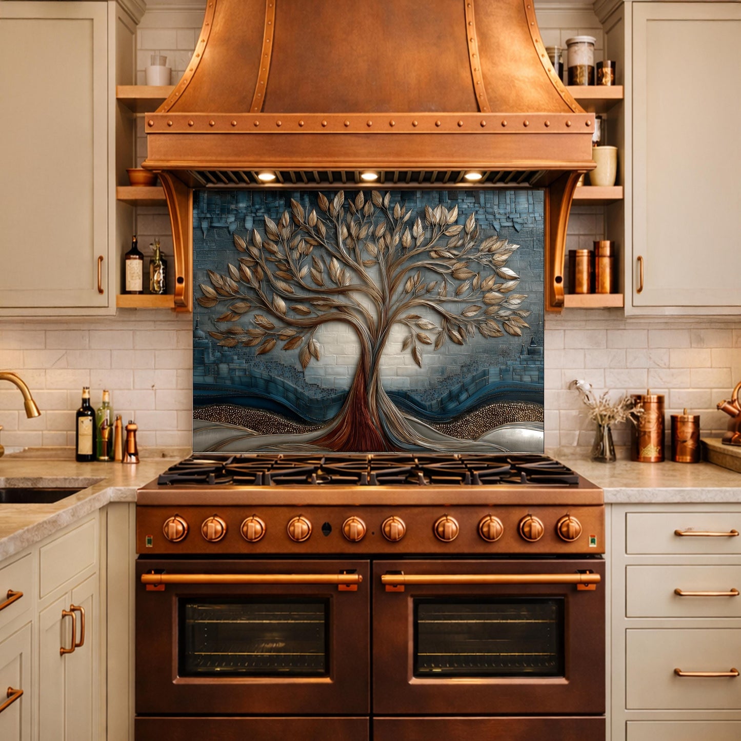 Tree of Life Tempered Glass Kitchen Panel, Mosaic Splashback, Heat Resistant Backsplash