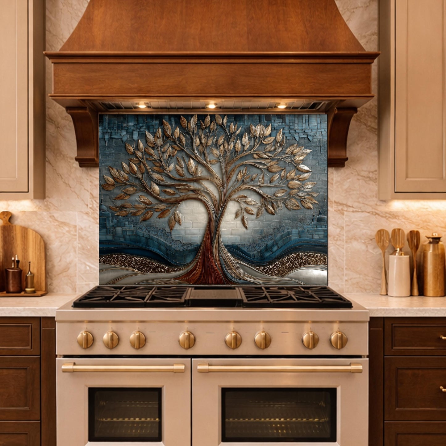 Tree of Life Tempered Glass Kitchen Panel, Mosaic Splashback, Heat Resistant Backsplash