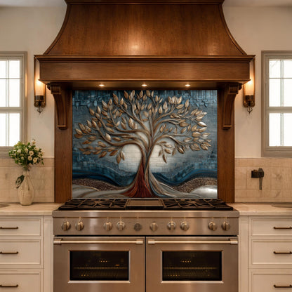 Tree of Life Tempered Glass Kitchen Panel, Mosaic Splashback, Heat Resistant Backsplash