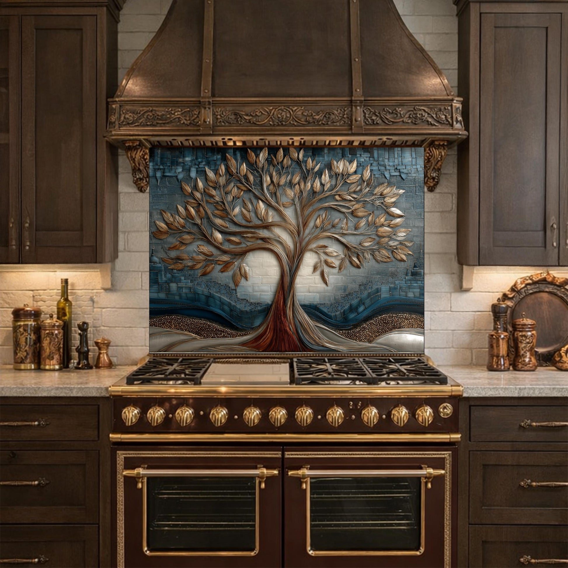 Tree of Life Tempered Glass Kitchen Panel, Mosaic Splashback, Heat Resistant Backsplash