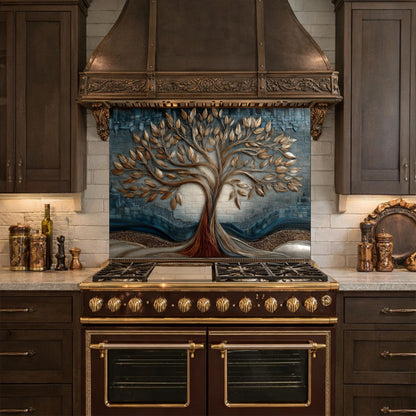 Tree of Life Tempered Glass Kitchen Panel, Mosaic Splashback, Heat Resistant Backsplash