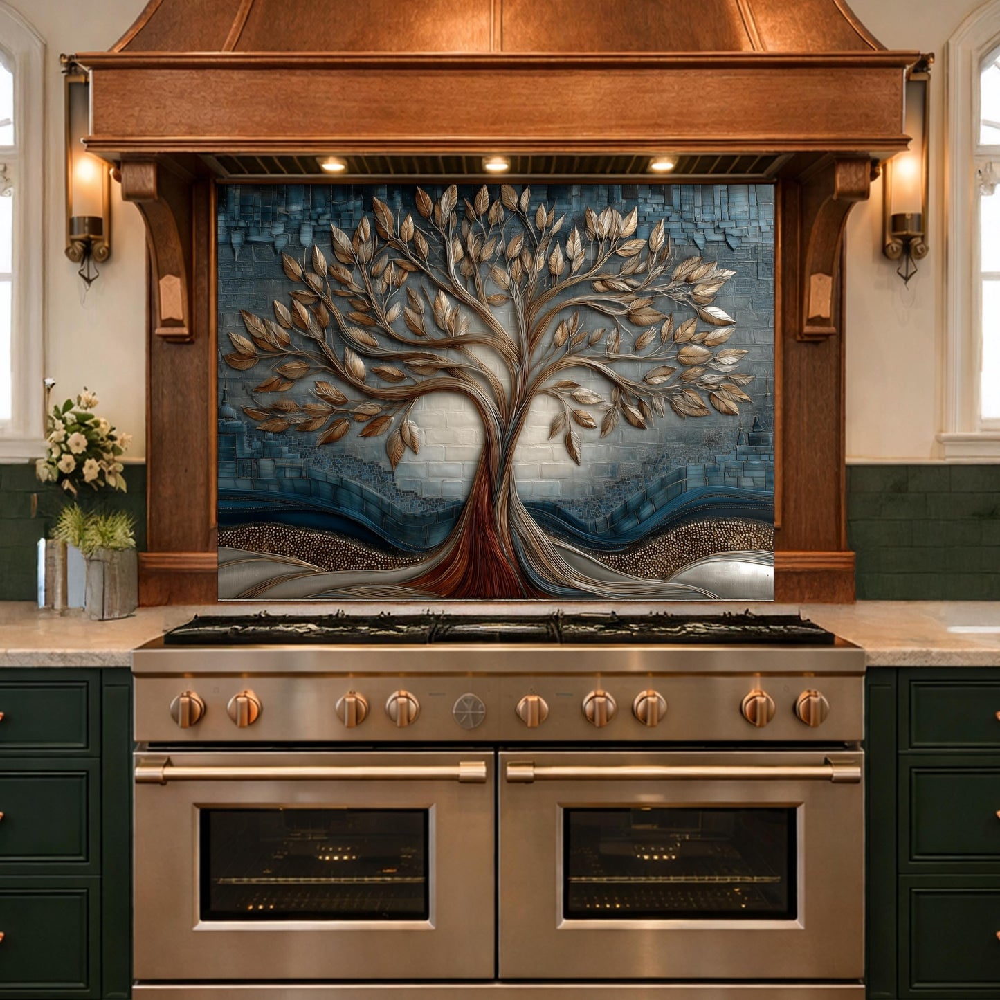Tree of Life Tempered Glass Kitchen Panel, Mosaic Splashback, Heat Resistant Backsplash