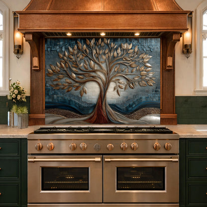 Tree of Life Tempered Glass Kitchen Panel, Mosaic Splashback, Heat Resistant Backsplash