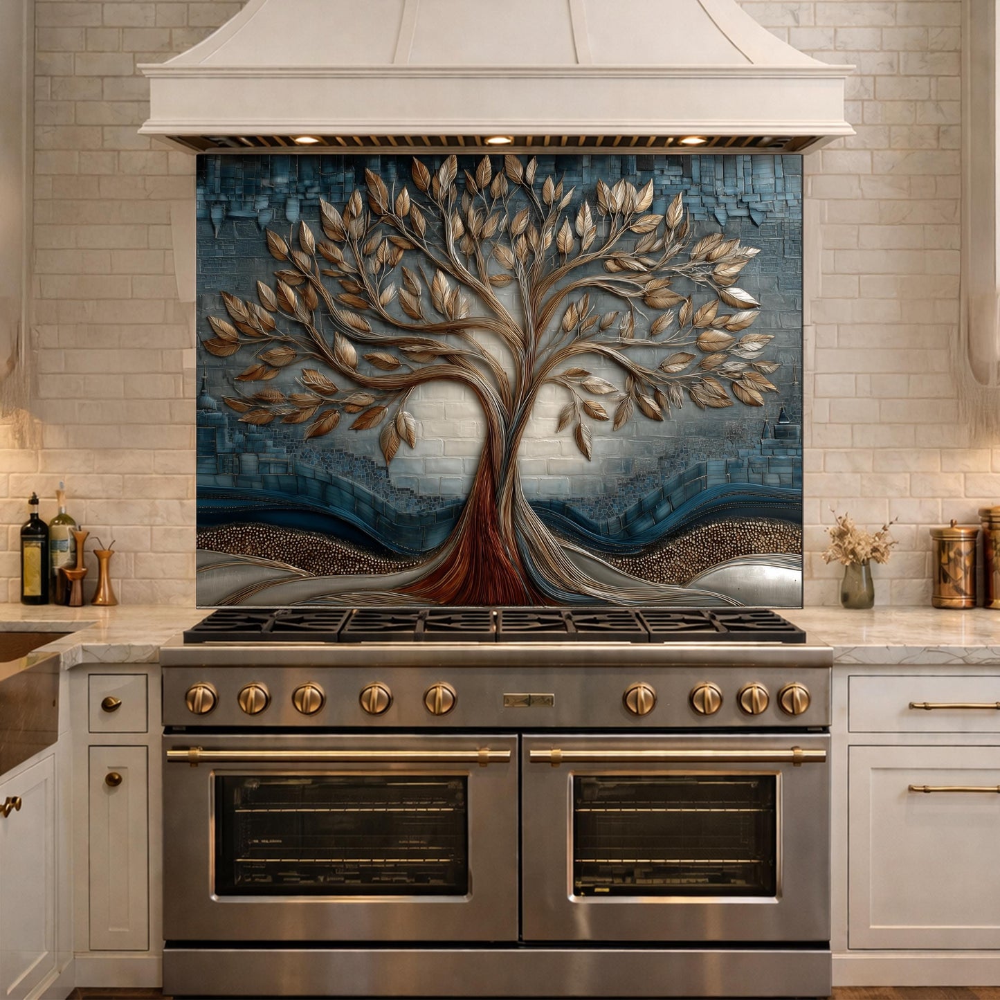 Tree of Life Tempered Glass Kitchen Panel, Mosaic Splashback, Heat Resistant Backsplash