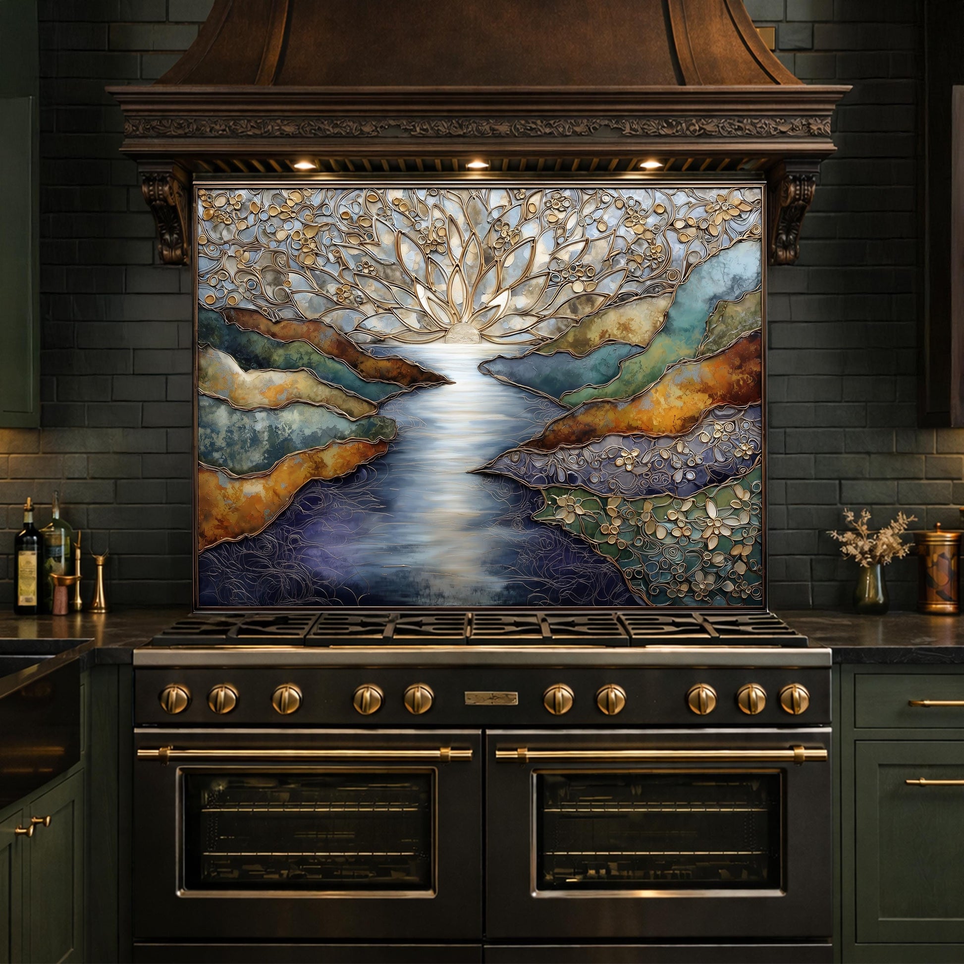 Abstract Horse Glass Backsplash, Artistic Kitchen Backsplash Behind Stove Decor