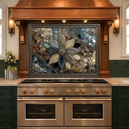 Floral Stained Glass Kitchen Backsplash, Luxury Mosaic Panel Behind Stove Wall Decor