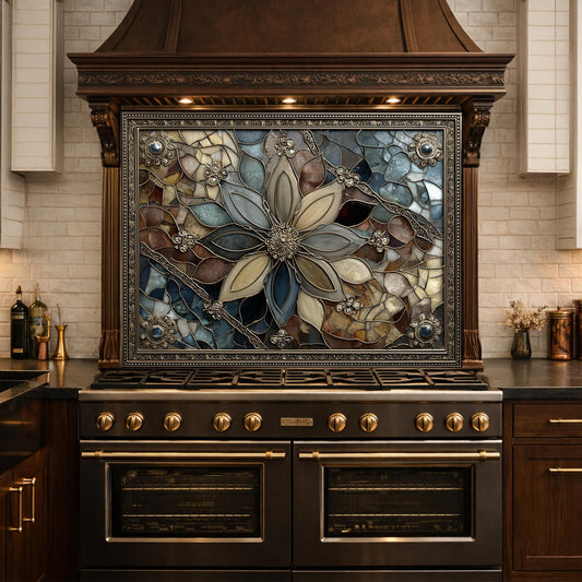 Floral Stained Glass Kitchen Backsplash, Luxury Mosaic Panel Behind Stove Wall Decor