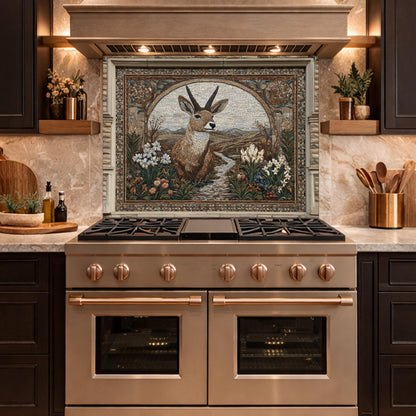 Deer Mosaic Tempered Glass Backsplash, Rustic Wildlife Kitchen Decor