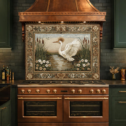 Heron Mosaic Tempered Glass Kitchen Backsplash, Nature Wildlife Decor