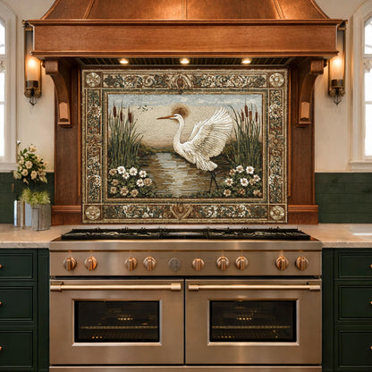 Heron Mosaic Tempered Glass Kitchen Backsplash, Nature Wildlife Decor