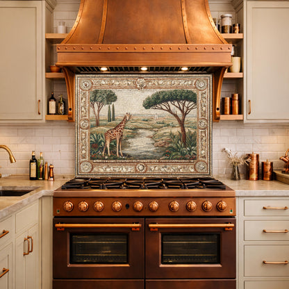 Giraffe Mosaic Tempered Glass Kitchen Backsplash, Safari Wildlife Decor