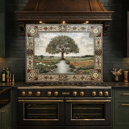 Tempered Glass Tree of Life Kitchen Backsplash, Farmhouse Stove Decor