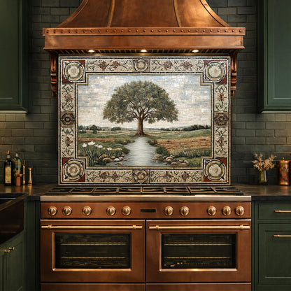 Tempered Glass Tree of Life Kitchen Backsplash, Farmhouse Stove Decor