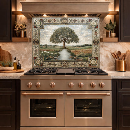 Tempered Glass Tree of Life Kitchen Backsplash, Farmhouse Stove Decor
