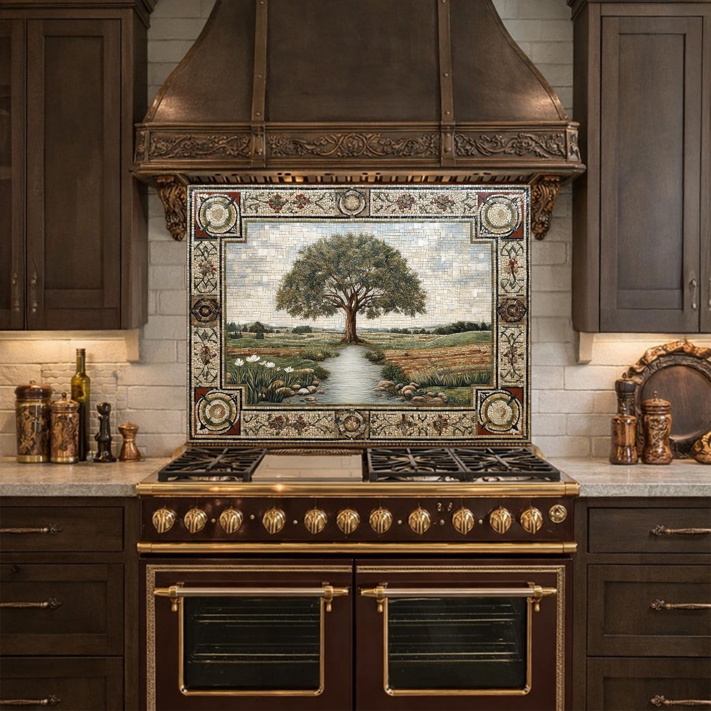 Tempered Glass Tree of Life Kitchen Backsplash, Farmhouse Stove Decor