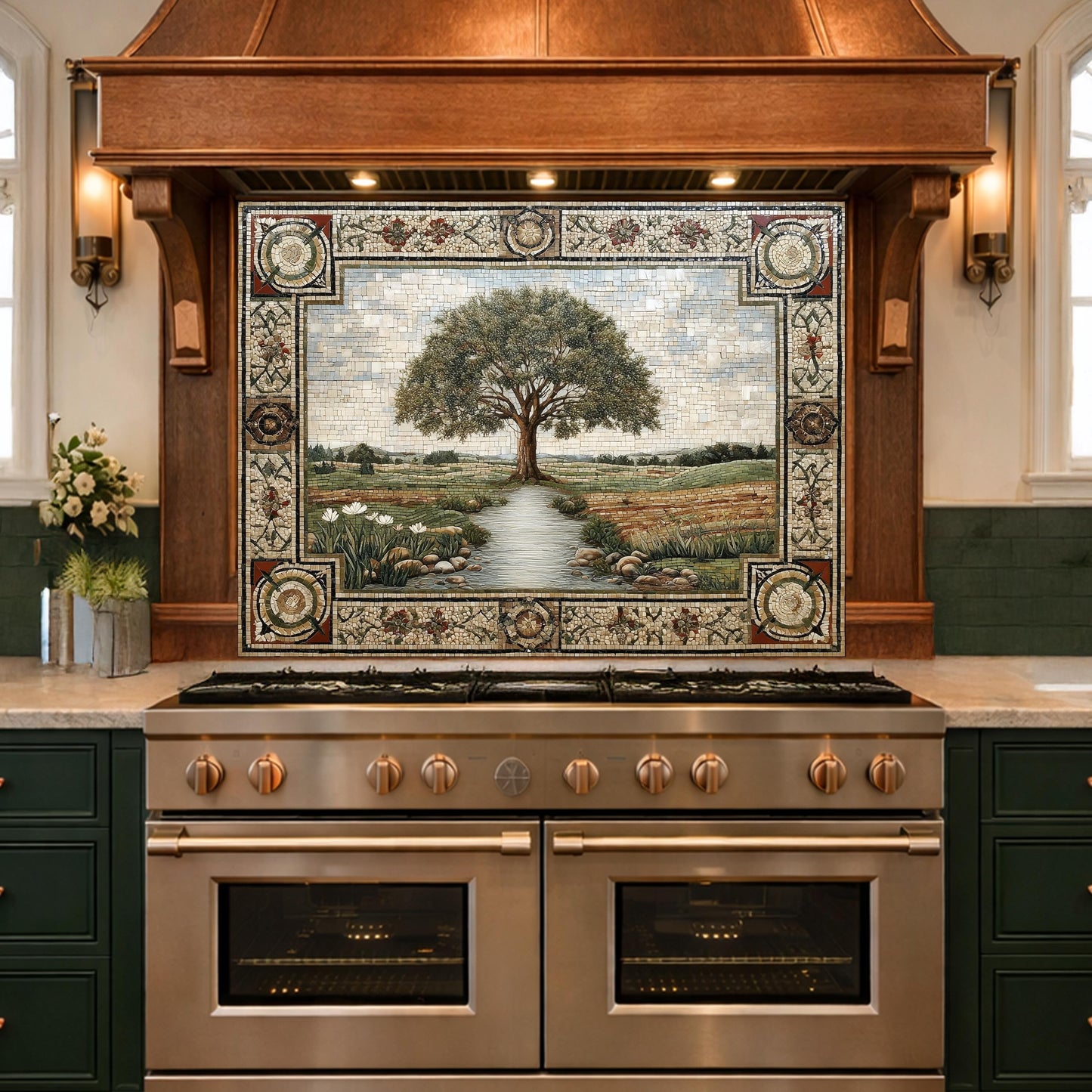 Tempered Glass Tree of Life Kitchen Backsplash, Farmhouse Stove Decor