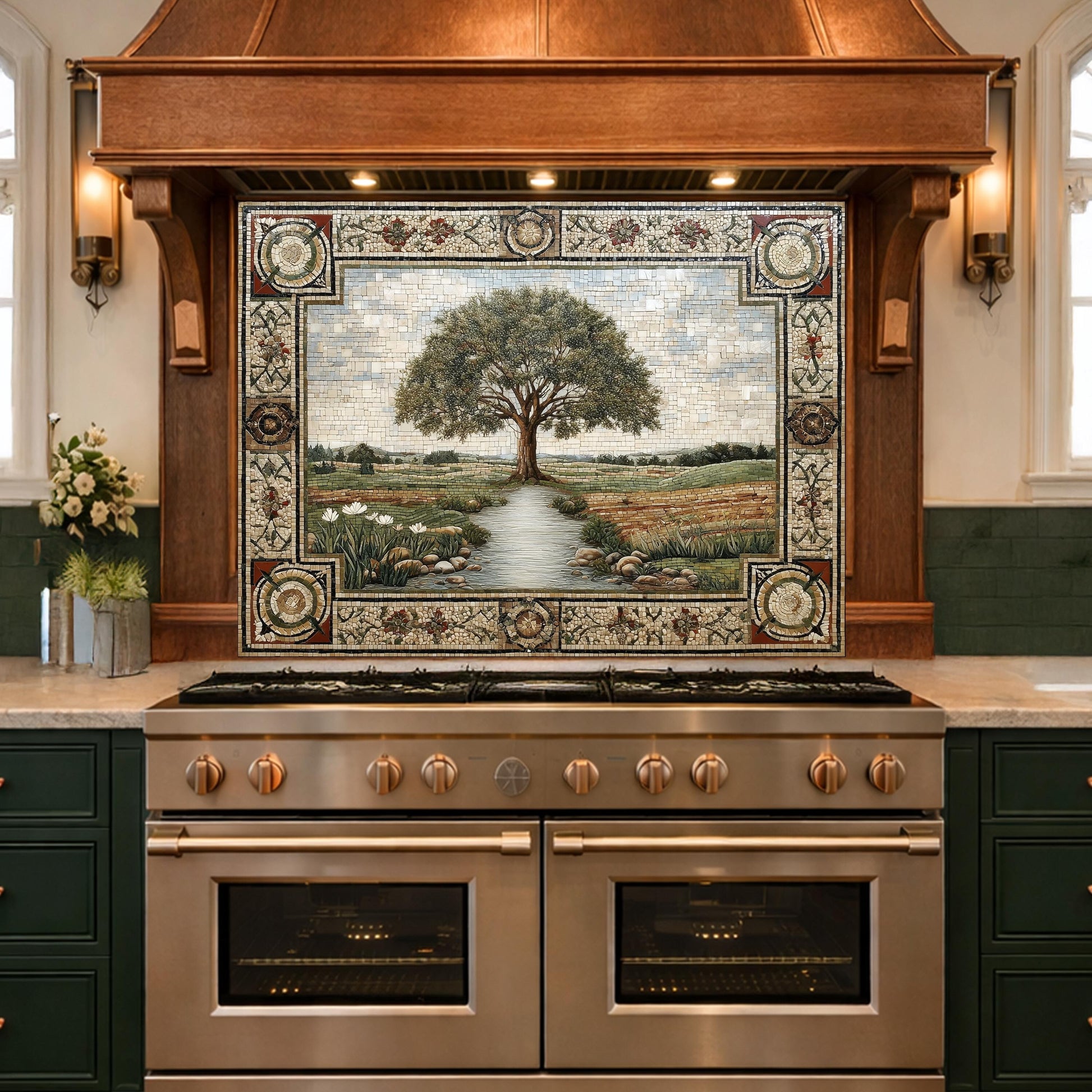 Tempered Glass Tree of Life Kitchen Backsplash, Farmhouse Stove Decor