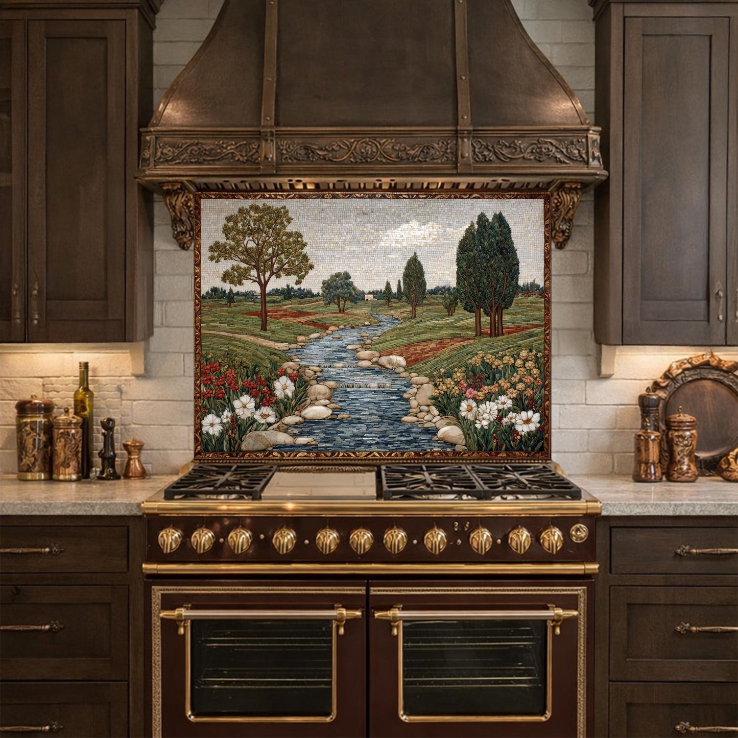 River Landscape Glass Backsplash, Tempered Stove Panel, Farmhouse Kitchen Decor