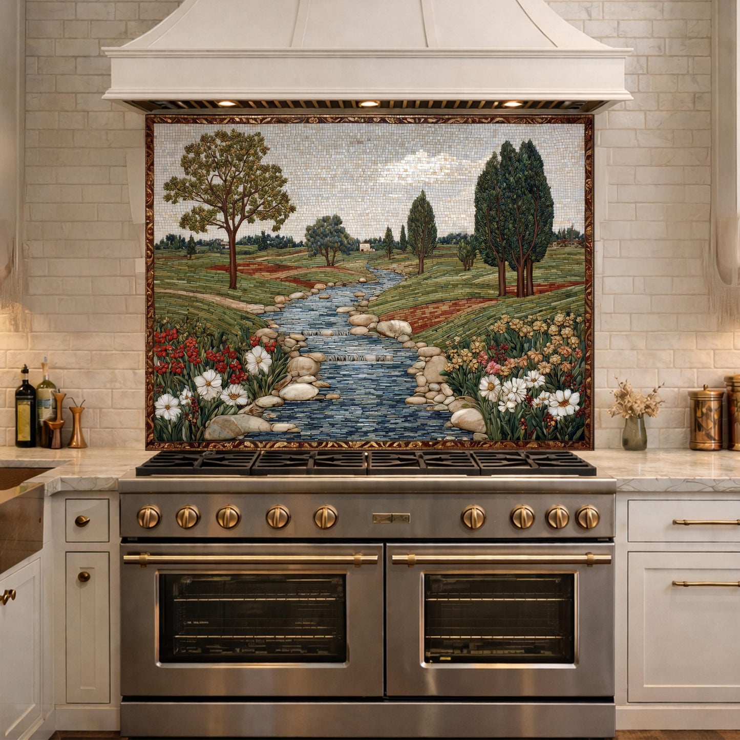 River Landscape Glass Backsplash, Tempered Stove Panel, Farmhouse Kitchen Decor