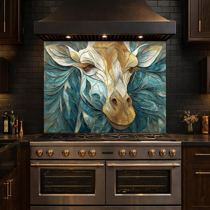 Tempered Glass Giraffe Kitchen Backsplash Panel – Teal Gold Safari Animal Stove Art