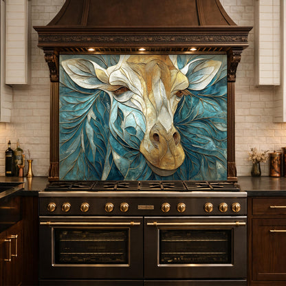 Tempered Glass Giraffe Kitchen Backsplash Panel – Teal Gold Safari Animal Stove Art