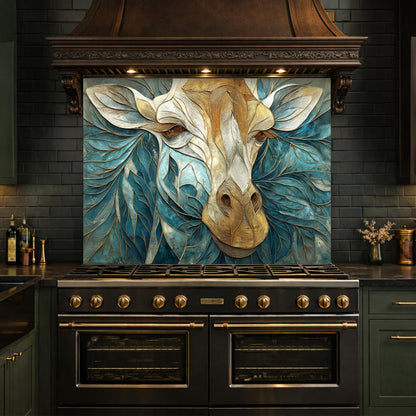 Tempered Glass Giraffe Kitchen Backsplash Panel – Teal Gold Safari Animal Stove Art