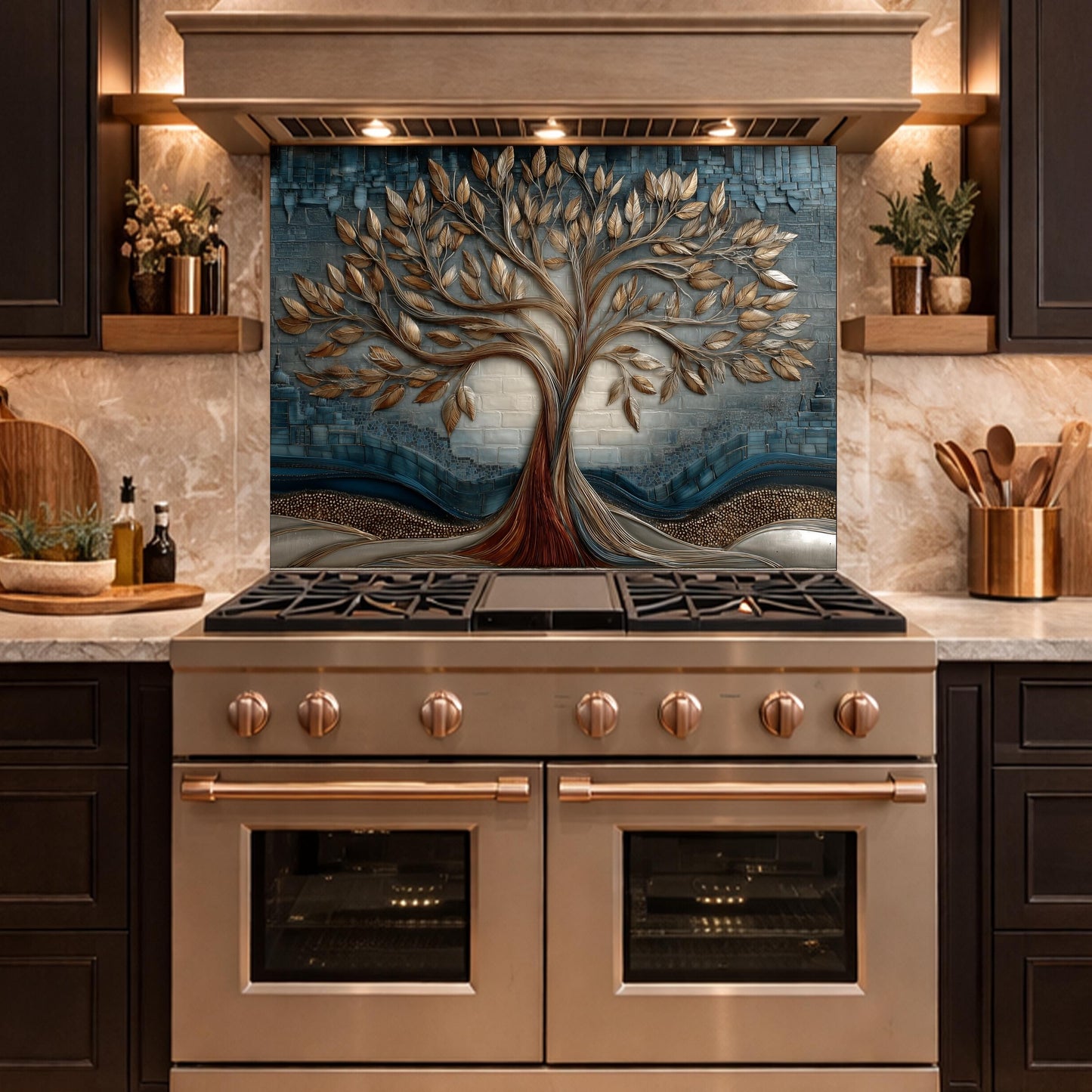 Tree of Life Tempered Glass Kitchen Panel, Mosaic Splashback, Heat Resistant Backsplash