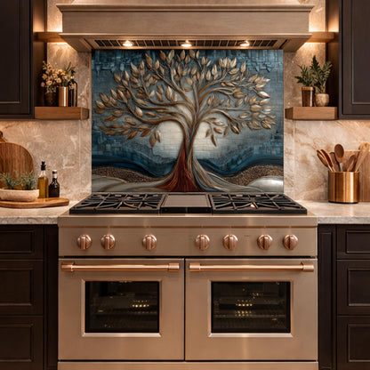 Tree of Life Tempered Glass Kitchen Panel, Mosaic Splashback, Heat Resistant Backsplash