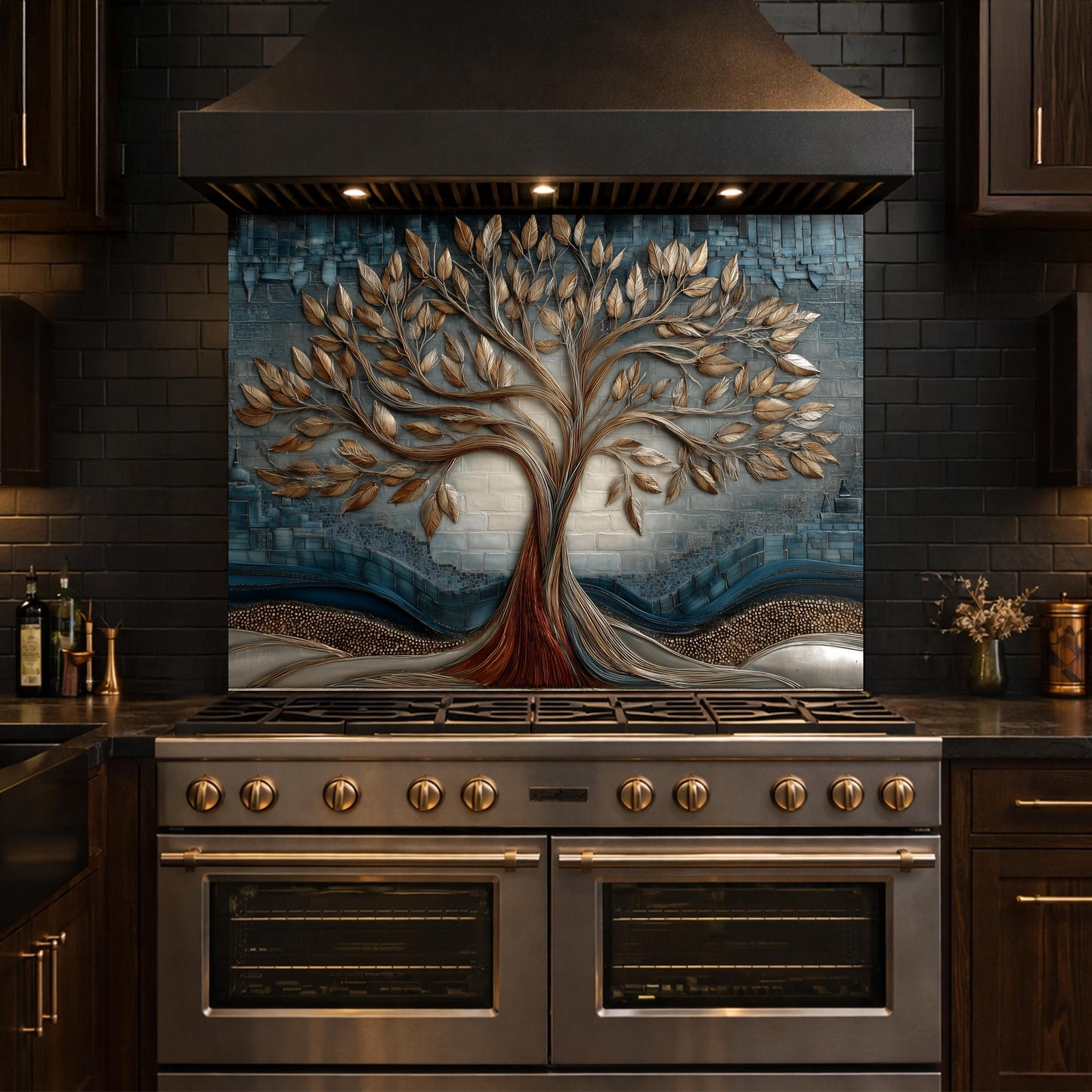 Tree of Life Tempered Glass Kitchen Panel, Mosaic Splashback, Heat Resistant Backsplash