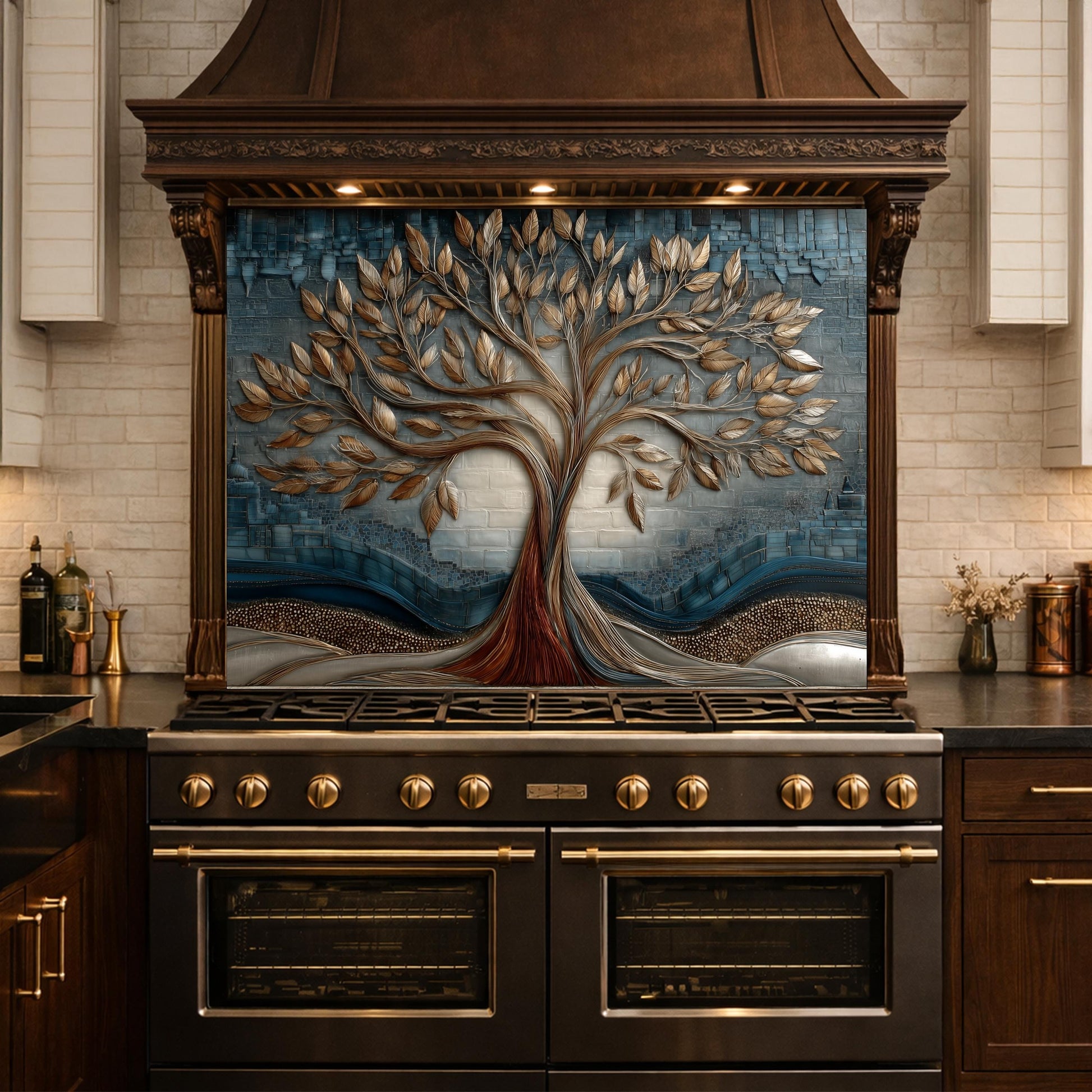Tree of Life Tempered Glass Kitchen Panel, Mosaic Splashback, Heat Resistant Backsplash