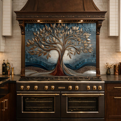 Tree of Life Tempered Glass Kitchen Panel, Mosaic Splashback, Heat Resistant Backsplash