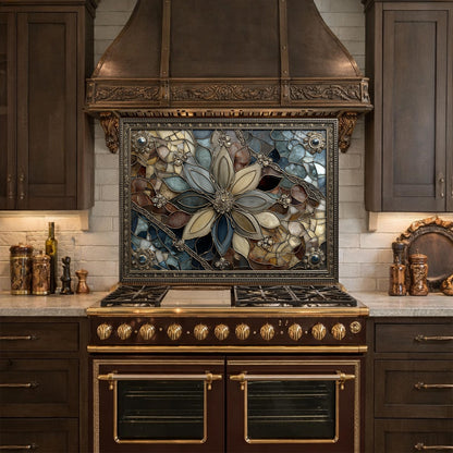 Floral Stained Glass Kitchen Backsplash, Luxury Mosaic Panel Behind Stove Wall Decor