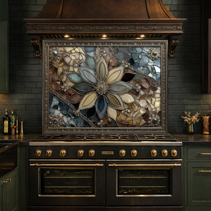 Floral Stained Glass Kitchen Backsplash, Luxury Mosaic Panel Behind Stove Wall Decor