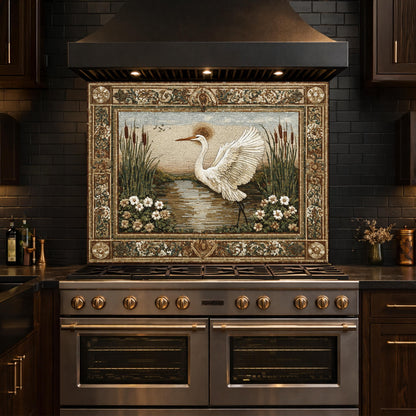 Heron Mosaic Tempered Glass Kitchen Backsplash, Nature Wildlife Decor