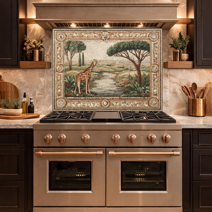 Giraffe Mosaic Tempered Glass Kitchen Backsplash, Safari Wildlife Decor