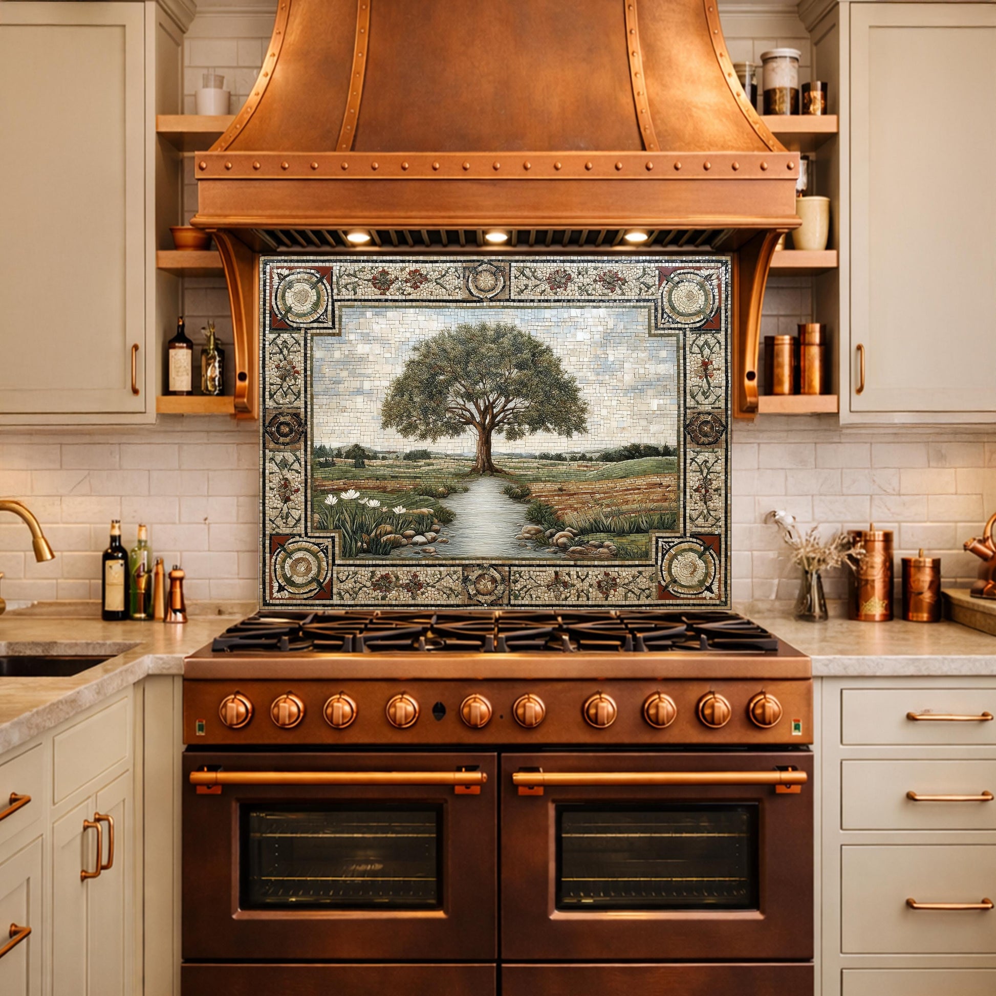 Tempered Glass Tree of Life Kitchen Backsplash, Farmhouse Stove Decor