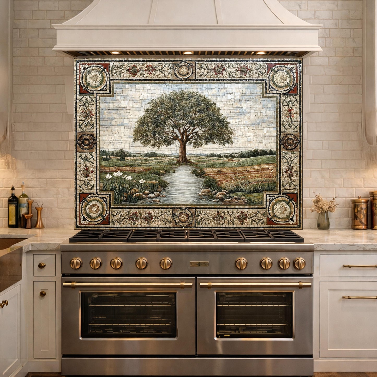 Tempered Glass Tree of Life Kitchen Backsplash, Farmhouse Stove Decor