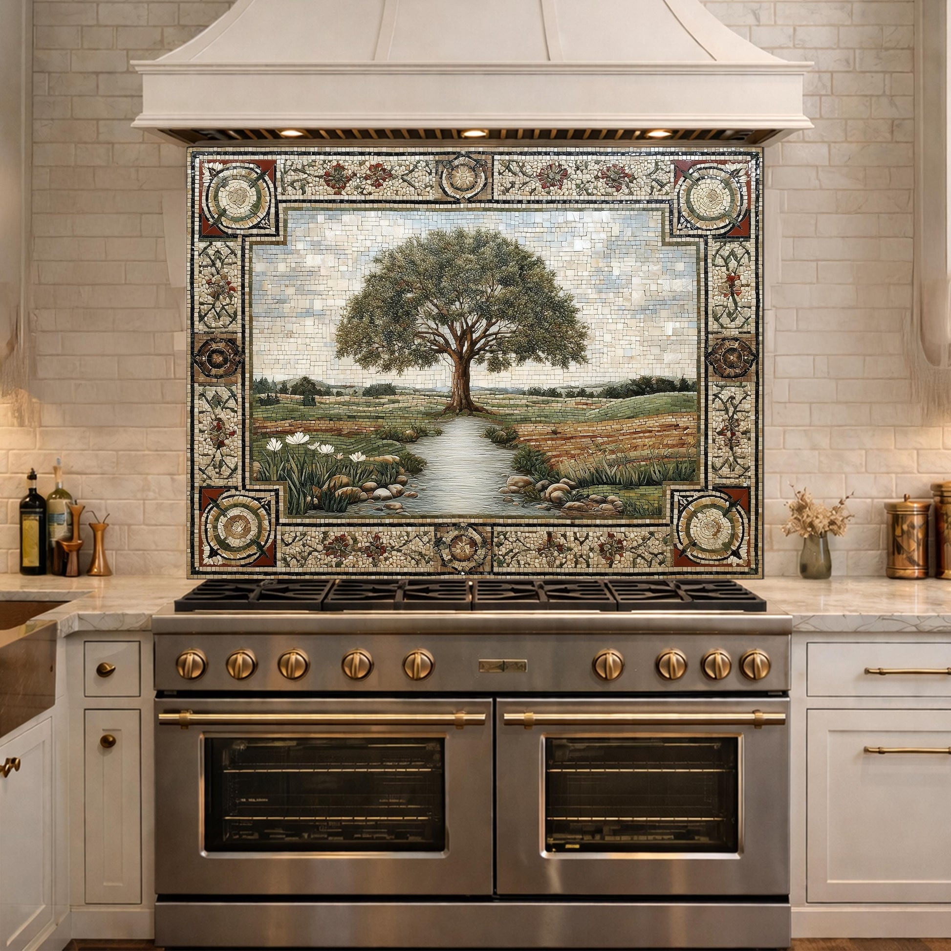 Tempered Glass Tree of Life Kitchen Backsplash, Farmhouse Stove Decor