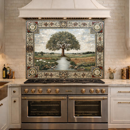 Tempered Glass Tree of Life Kitchen Backsplash, Farmhouse Stove Decor